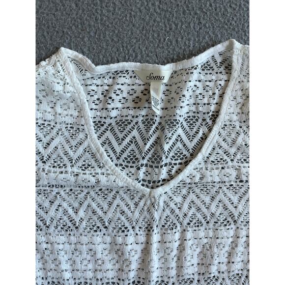 Soma Coverup Mini Dress Medium Crochet Open Knit Sheer Long Sleeve White Beach - Picture 2 of 14